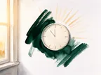 Akvarel-illustration af en cirkel med stråler der symboliserer kroppens døgnrytme