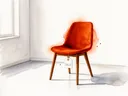 Akvarel af dansk designstol i tom showroom-hjørne
