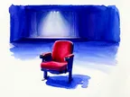 Akvarel af rødt teatersæde i mørk sal