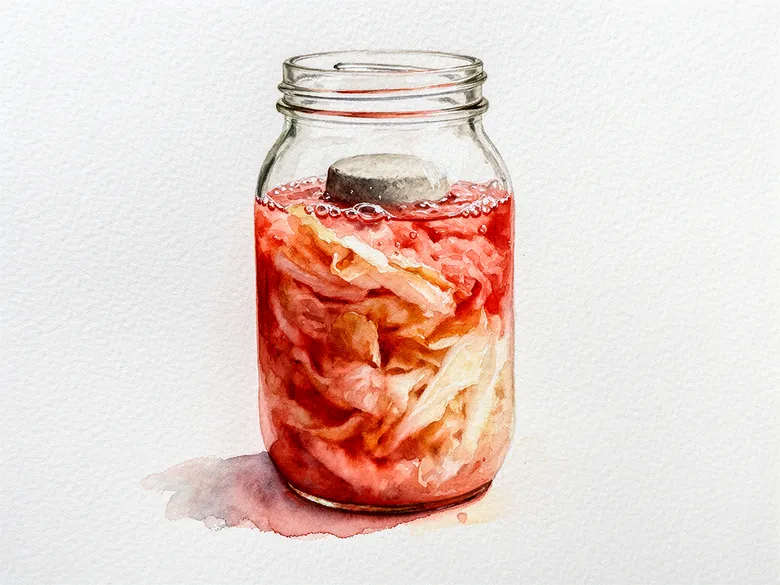 Akvarel af fermenteringsglas med kål