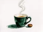 Akvarel af en espressokop med damp