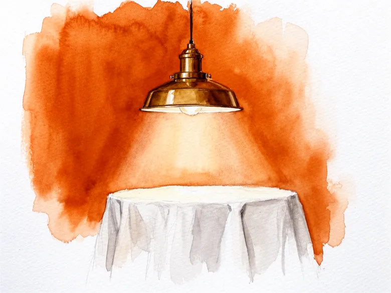 Akvarel af en lampe med varmt lys