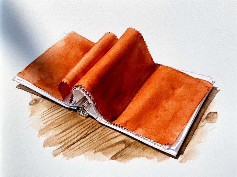 Akvarel af stofprøver på bord