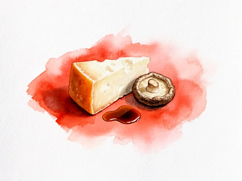 Akvarel af parmesan, shiitake og sojasauce