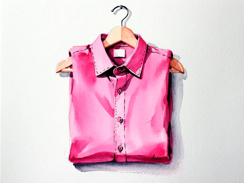 Akvarel af en sammenfoldet hvid skjorte